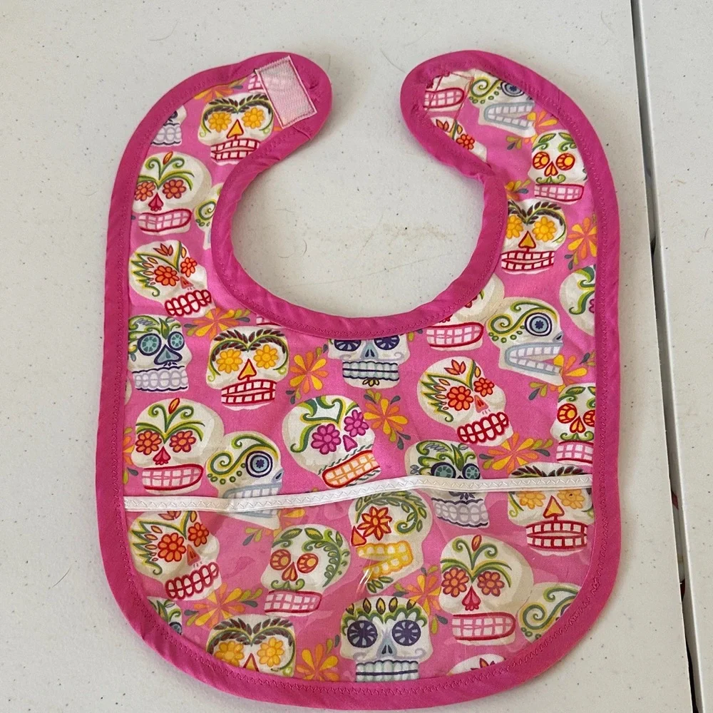 Sugar Skull Baby Feeding Bib – Handmade w/ Pocket